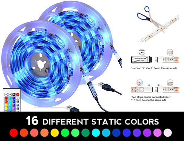 LE Ruban LED RGB 10M V5050 Multicolore Dimmable Bande Lumineuse Adhésif Efficace 20 Couleurs 8 Modes Télécommande à Grande Distance Modulable pour Éclairage DIY Belle Ambiance